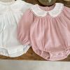 Baby Girl Solid Color Long Sleeve Loose Cotton Bodysuit - 66 (3-6M) - Pink