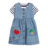 Baby Girl Cartoon Vegetable Embroidered Pattern Button Front Denim Vest Dress - 90 (12-24M) - Blue