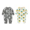 Baby Dinosaur & Pineapple Pattern Shoulder Button Design Knitting Romper Jumpsuit - 59 (0-3M) - Grey