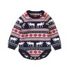 Baby Christmas Deer Pattern Shoulder Button Design Long Sleeved Onesies - 73 (6-9M) - Navy Blue