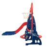 5 in 1 Slide and Swing Playing Set, Toddler Extra-Long Slide with 2 Basketball Hoops, Football, Ringtoss, Indoor Outdoor - red+blue