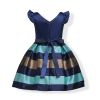 Baby Girl Striped Pattern V-Neck Western Style Formal Dress - 100 (2-3Y) - Red