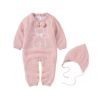 Baby Cartoon Bunny Embroidered Graphic Solid Warm Rompers With Hat - 73 (6-9M) - Coffee