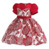 Baby Girl Flower Embroidered Graphic Crewneck Short Sleeve Princess Dress - 100 (2-3Y) - Red