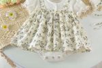 Baby Girl Floral Pattern Round Nek Short Sleeve Onesies Dress - 66 (3-6M) - White