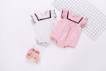 Baby 1pcs Contrast Tape Patched Frill Trim Sleeveless Onesies & Hat - 80 (9-12M) - Pink