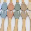 Baby Food Grade Wooden Handles Silicone Spoon Fork Cutlery - Average Size (0-8Y) - White