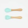 Baby Food Grade Wooden Handles Silicone Spoon Fork Cutlery - Average Size (0-8Y) - White