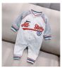 Baby Boy Striped Graphic Colorblock Sleeves Design Jumpsuit - 66 (3-6M) - Grey