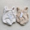 Baby Solid Color Bear Patched Design Plush Strap Sleeveless Onesies - 66 (3-6M) - Brown