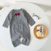 Baby Boy Plaid Pattern Bow Patched Design Cotton Jumpsuit - 66 (3-6M) - Black