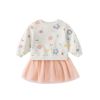 Baby Girl Cartoon Print Pattern Mesh Patchwork Design Hoodie Dress - 90 (12-24M) - White