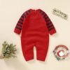 Baby Cartoon Elk Graphic Side Striped Sleeve Knitted Romper - 59 (0-3M) - Red